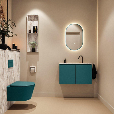 MONDIAZ TURE-DLUX Meuble toilette - 80cm - Smag - EDEN - vasque Glace - position centrale - 1 trou de robinet