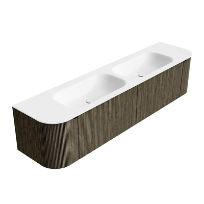 Mondiaz KURVE Ensemble de meuble de salle de bains - 190x46x40cm - 2 tiroirs - 2 portes - lavabo solid surface - double - sans trou de robinet - Shadow