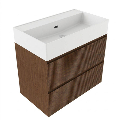 Saniclass Holz Atelier Badkamermeubelset - 80x45x72cm - Legend keramische wastafel mat wit - 1 wasbak - zonder kraangat - 2 lades - mat walnut pure (hout)