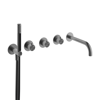Hotbath Archie Afbouwdeel - Archie douche thermostaat met 2 stopkranen met uitloop BGP Geborsteld Gunmetal PVD