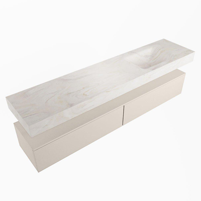 Mondiaz ALAN-DLUX Ensemble de meuble - 200cm - meuble Linen mat - 2 tiroirs - Lavabo Cloud Ostra suspendu - vasque Droite - 1 trou de robinet