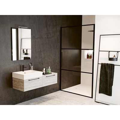 Riho Grid porte pivotante 100x200cm profil noir et verre clair