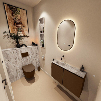 MONDIAZ TURE-DLUX 80cm toiletmeubel Rust. EDEN wastafel Glace positie links. Zonder kraangat.