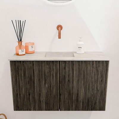 Mondiaz JOYA-DLUX 70cm toiletmeubel - kleur Shadow - Wastafel FAYE positie Midden Zonder kraangat kleur Ostra.