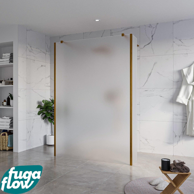 FugaFlow Eccelente Vetro Douche à l'italienne - 140x200cm - verre satiné - anticalcaire - verre de sécurité 8mm - 2 parois latérales 40cm - avec bras muraux et profilés d'angle - Cuivre brossé