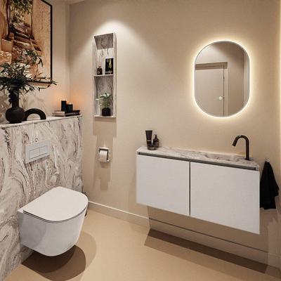 MONDIAZ TURE-DLUX 100cm toiletmeubel Linen. EDEN wastafel Glace positie rechts. Met 1 kraangat.