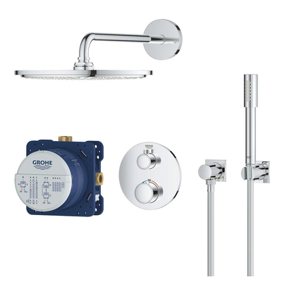 GROHE Grohtherm Perfect Ensemble de douche de tête pluie douche de tête 31cm - 2 fonctions rond set de finition - douchette barre - chrome