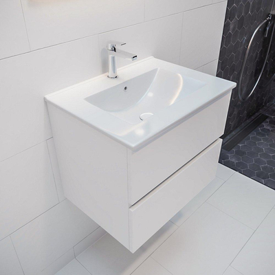 ENSEMBLE DE MEUBLE MONDIAZ VICA - 60cm - 2 tiroirs - lavabo Denia central - 1 trou de robinet - solid surface talc