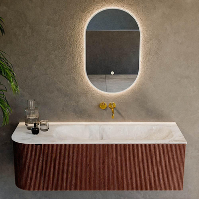 Mondiaz KURVE-DLUX Badkamermeubelset - 135x46x40cm - 1 lade - 1 deur - wastafel solid surface - rechts - zonder kraangat - Ruby