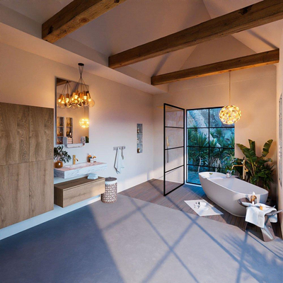MONDIAZ ALAN - DLUX Ensemble de meuble de salle de bains - 90cm - meuble bas - Chêne lavé - 1 tiroir - lavabo suspendu - vasque centrée - 1 trou de robinet - Glace