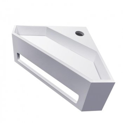 Wiesbaden Julia pack lave-mains d'angle – triangulaire – 35 x 35 x 16 cm – Solid Surface blanc mat – robinet inox