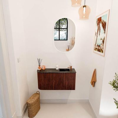 Mondiaz JOYA-DLUX 81.6cm toiletmeubel - ronding links kleur Ruby - Wastafel FAYE positie Rechts 1 kraangat kleur Lava.
