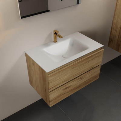 Mondiaz AIVY Ensemble de meuble - 80x45x50cm - 1 trou de robinet - 1 vasque talc Solid surface - Centre - 2 tiroirs - sans miroir - Melamine Chai