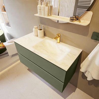 Mondiaz VICA-DLUX Ensemble de meuble de salle de bain - 100cm - meuble sous-vasque armée - 2 tiroirs - lavabo encastré cloud droite - 1 trou de robinet - version haute de 60cm - ostra