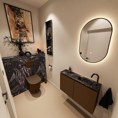 MONDIAZ TURE-DLUX 80cm toiletmeubel Rust. EDEN wastafel Lava positie rechts. Met 1 kraangat.