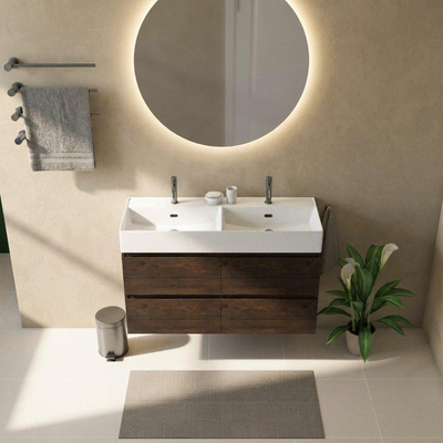 Saniclass Holz Pure Ensemble de meubles de salle de bains - 120x45x72cm - lavabo Legend en céramique blanc - 2 vasques - 2 trous de robinetterie - 4 tiroirs - chêne charcoal mat (bois)
