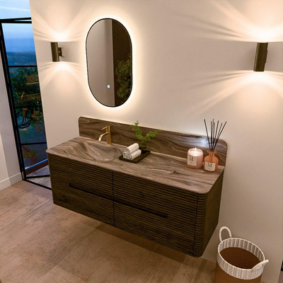 Mondiaz CIRO-DLUX Ensemble de meubles de salle de bains - 140x45x50cm - Vasque en solid surface Sombra - 1 lavabo à gauche - 1 trou de robinet - 4 tiroirs - Shadow