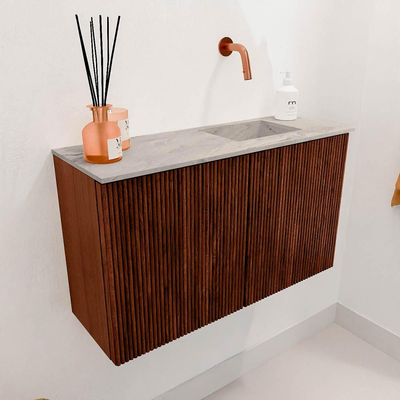 Mondiaz JOYA-DLUX 70cm toiletmeubel - kleur Ruby - Wastafel FAYE positie Rechts Zonder kraangat kleur Glace.