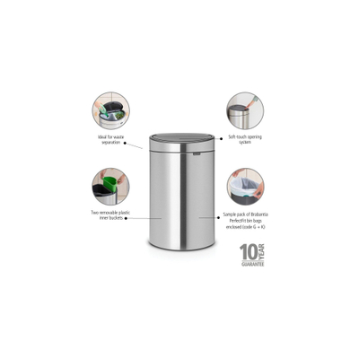 Brabantia Touch Bin Afvalemmer - 10+23 liter - 2 kunststof binnenemmers - matt steel