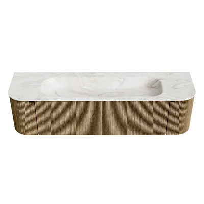 Mondiaz KURVE-DLUX Badkamermeubelset - 170x46x40cm - 1 lade - 2 deuren - wastafel solid surface - midden - zonder kraangat - Dusk