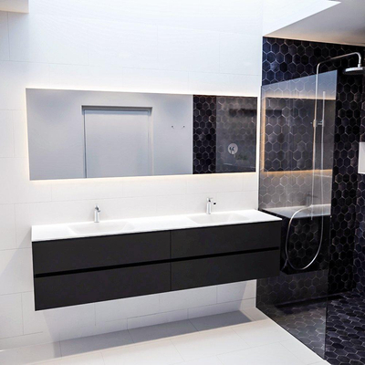 MONDIAZ VICA Ensemble de meuble salle de bain - 200cm - 4 tiroirs - lavabo Cloud double - 2 trous de robinet - solid surface urban