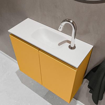 MONDIAZ TURE Toiletmeubel 60x23x50cm met 1 kraangaten 2 deuren ocher mat Wastafel Eden midden Solid Surface Wit