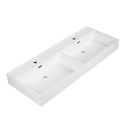 Saniclass Levina Meubelwastafel - 120.5x47x12cm - overloop - 2 wasbakken - 2 kraangaten - keramiek - wit glans