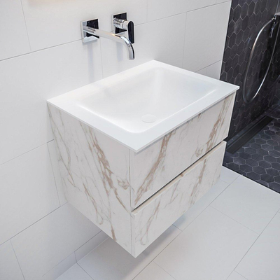 Mondiaz VICA Meuble Carrara avec 2 tiroirs 60x50x45cm vasque lavabo Cloud centre sans trou de robinet