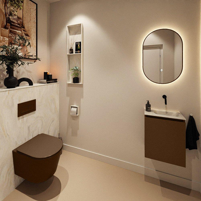 MONDIAZ TURE-DLUX 40cm toiletmeubel Rust. EDEN wastafel Ostra positie rechts. Zonder kraangat.