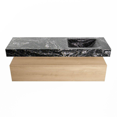 Mondiaz ALAN-DLUX Ensemble de meuble - 150cm - meuble Washed Oak mat - 1 tiroir - Lavabo Cloud Lava suspendu - vasque Droite - 1 trou de robinet