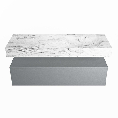 MONDIAZ ALAN - DLUX Badkamermeubelset - 130cm - onderkast - Plata - 1 lade - vrijhangende wastafel - wasbak rechts - 0 kraangaten - Glace