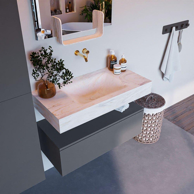 Mondiaz ALAN-DLUX Ensemble de meuble - 90cm - meuble Plata mat - 1 tiroir - Lavabo Cloud Ostra suspendu - vasque Centre - 0 trous de robinet