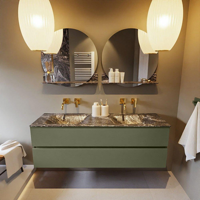 Mondiaz VICA-DLUX ensemble de meuble de salle de bain - 150cm - meuble sous-vasque armée - 2 tiroirs - lavabo encastré nuage double - sans trous de robinet - version haute de 60cm - lave