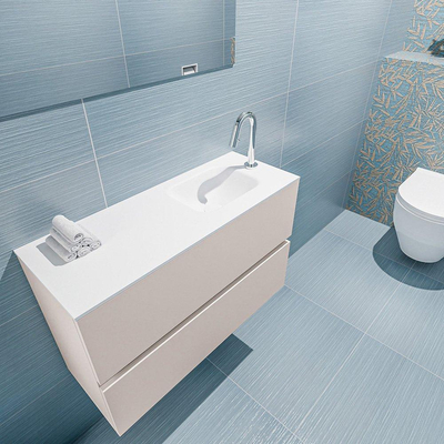 MONDIAZ ADA Toiletmeubel - 80x30x50cm - 1 kraangat - 2 lades - linen mat - wasbak rechts - Solid surface - Wit