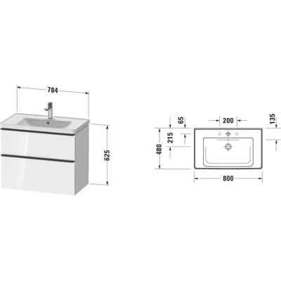 Duravit D-neo Meubelset - met wastafelonderbouwkast - met 2 laden - met softclose - 80x20x48cm - inclusief wastafel - zwart eiken mat