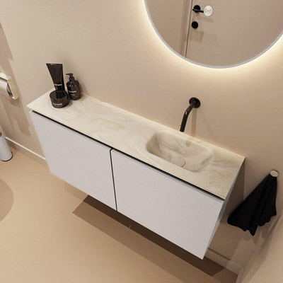 MONDIAZ TURE-DLUX meuble WC 100 cm Linen. EDEN vasque Ostra position à droite. Sans trou de robinet.
