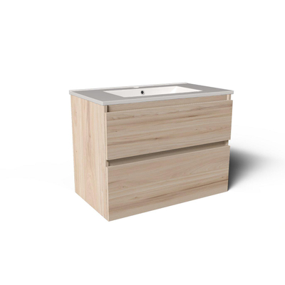 Saniclass Vita Badkamermeubelset - 80x60x46cm -2 lades - greeploos - 1 wasbak - 1 kraangat - overloop - keramiek - licht eiken