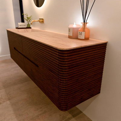 Mondiaz CIRO-DLUX Badkamermeubelset - 170x45x50cm - Solid surface wastafel Saba - 1 wasbak Links - zonder kraangaten - 4 lades - Ruby