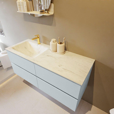 Mondiaz VICA-DLUX ensemble de meuble de salle de bain - 120cm - meuble sous-vasque argile - 4 tiroirs - lavabo encastré nuage gauche - 1 trou de robinet - version haute de 60cm - opalo