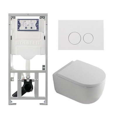 QeramiQ Dely Swirl Ensemble WC - 36.3x51.7cm - réservoir encastré Geberit UP320 - avec cadre Burda - abattant 35mm - plaque de commande blanc brillant - boutons ronds - blanc brillant