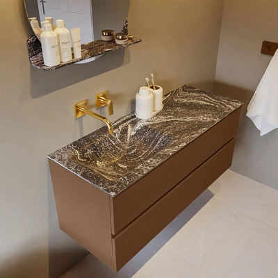 Mondiaz VICA-DLUX Ensemble de meuble de salle de bain - 120cm - meuble sous-vasque repos - 2 tiroirs - lavabo encastrée cloud gauche - sans trous de robinet - version haute de 60cm - lave