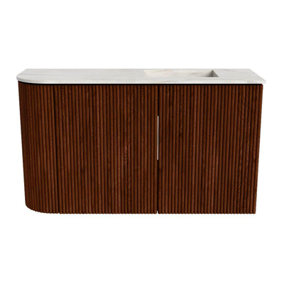 Mondiaz JOYA-DLUX Meuble de toilette 71.6cm - arrondi gauche couleur Ruby - Vasque FAYE position Droite 1 trou de robinet couleur Ostra.