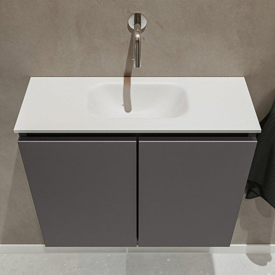MONDIAZ TURE Kit lave-mains - 60x23x50cm - 0 trous de robinet - 2 portes - gris foncé mat - Lavabo centré - Acrylique Blanc