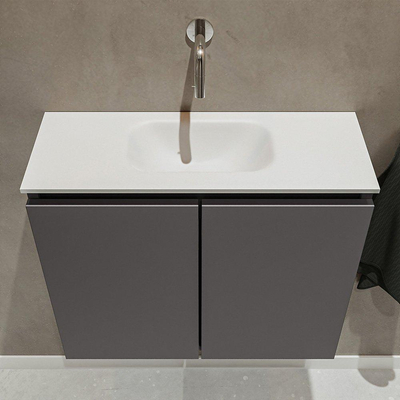 Mondiaz TURE Meuble lave-mains 60x23x50cm sans trous de robinet 2 portes Dark grey mat Lavabo Eden Centre Solid Surface Blanc