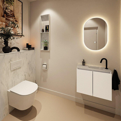 MONDIAZ TURE-DLUX Meuble de WC 60 cm Talc. EDEN vasque Opalo position droite. Avec 1 trou de robinet.