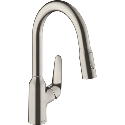 Hansgrohe M42 M429-H180 Robinet de cuisine 1 trou avec douchette extractible et bec pivotant à 360° en acier inoxydable