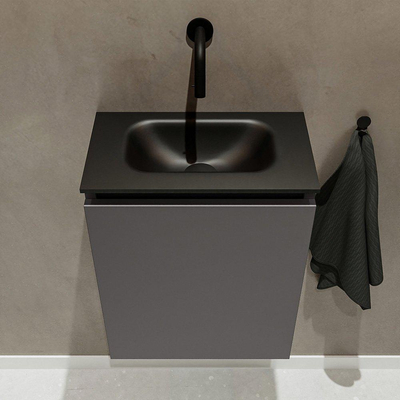 MONDIAZ TURE Toiletmeubel 40x23x50cm met 0 kraangaten 1 deuren dark grey mat Wastafel Eden midden Solid Surface Zwart