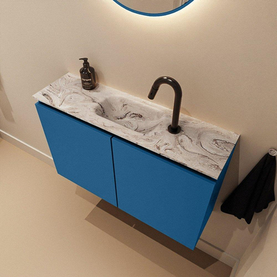 MONDIAZ TURE-DLUX Meuble WC 80 cm Jeans. Lavabo EDEN Glace position milieu. Avec 1 trou de robinet.