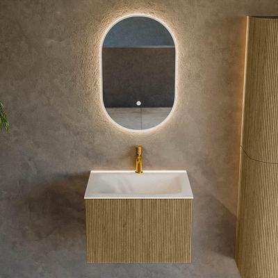 Mondiaz KURVE Badkamermeubelset - 60x46x40cm - 1 lade - wastafel solid surface - midden - 1 kraangat - Dusk