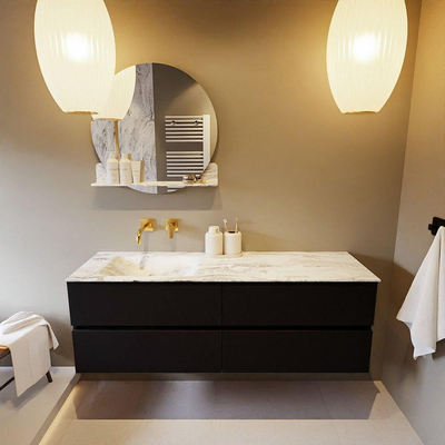 Mondiaz VICA-DLUX ensemble de meuble de salle de bain - 150cm - meuble sous-vasque urbain - 4 tiroirs - lavabo encastré cloud gauche - sans trous de robinet - version haute de 60cm - glace